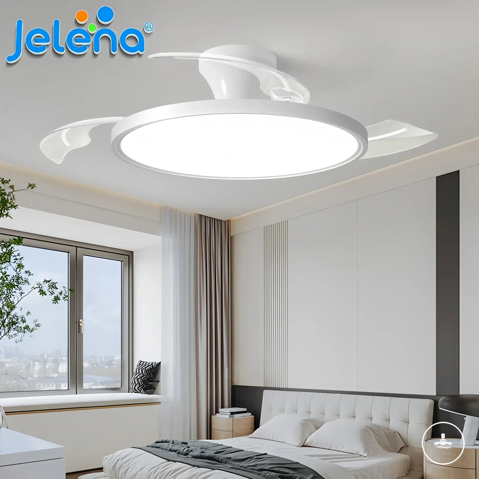 مروحة سقف قابلة للسحب مع إضاءة LED قابلة للتعتيم وتحكم بالتطبيق وريموت