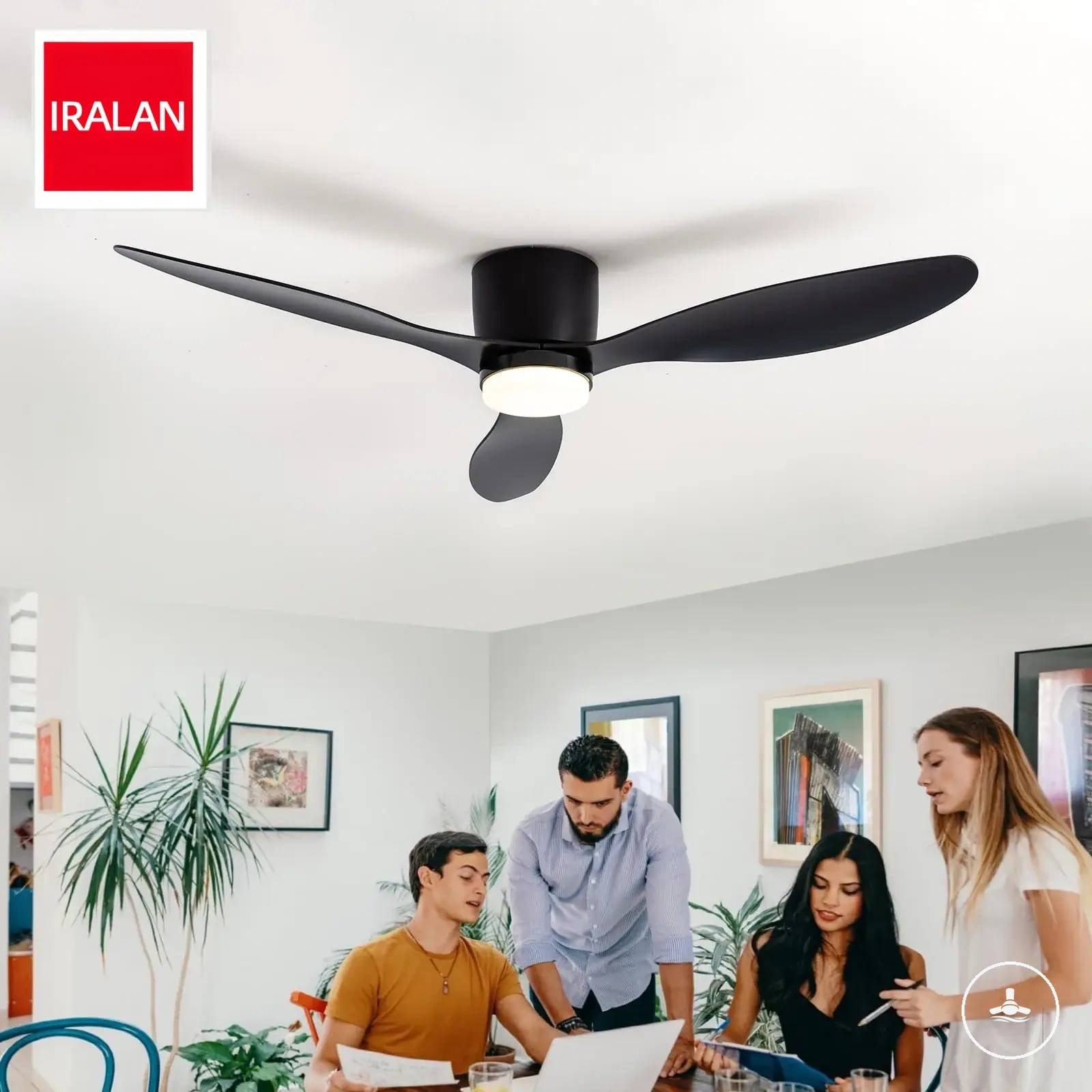 Ventilador de teto com motor DC, luz LED, controle remoto e alto fluxo de ar