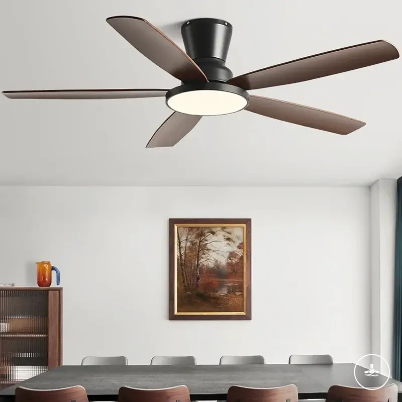 Ventilador de teto DC de alta velocidade com luz, controle remoto de seis velocidades e iluminação ambiente