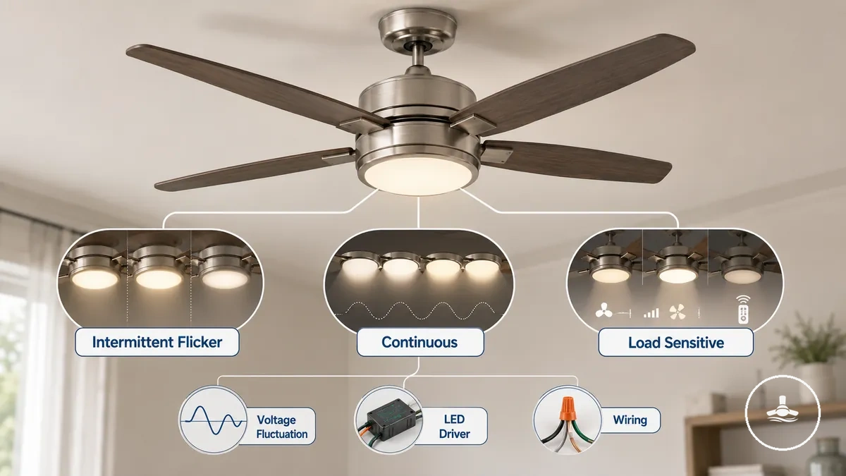 Diagrama de comparação dos tipos de padrões de piscar da luz do ventilador de teto